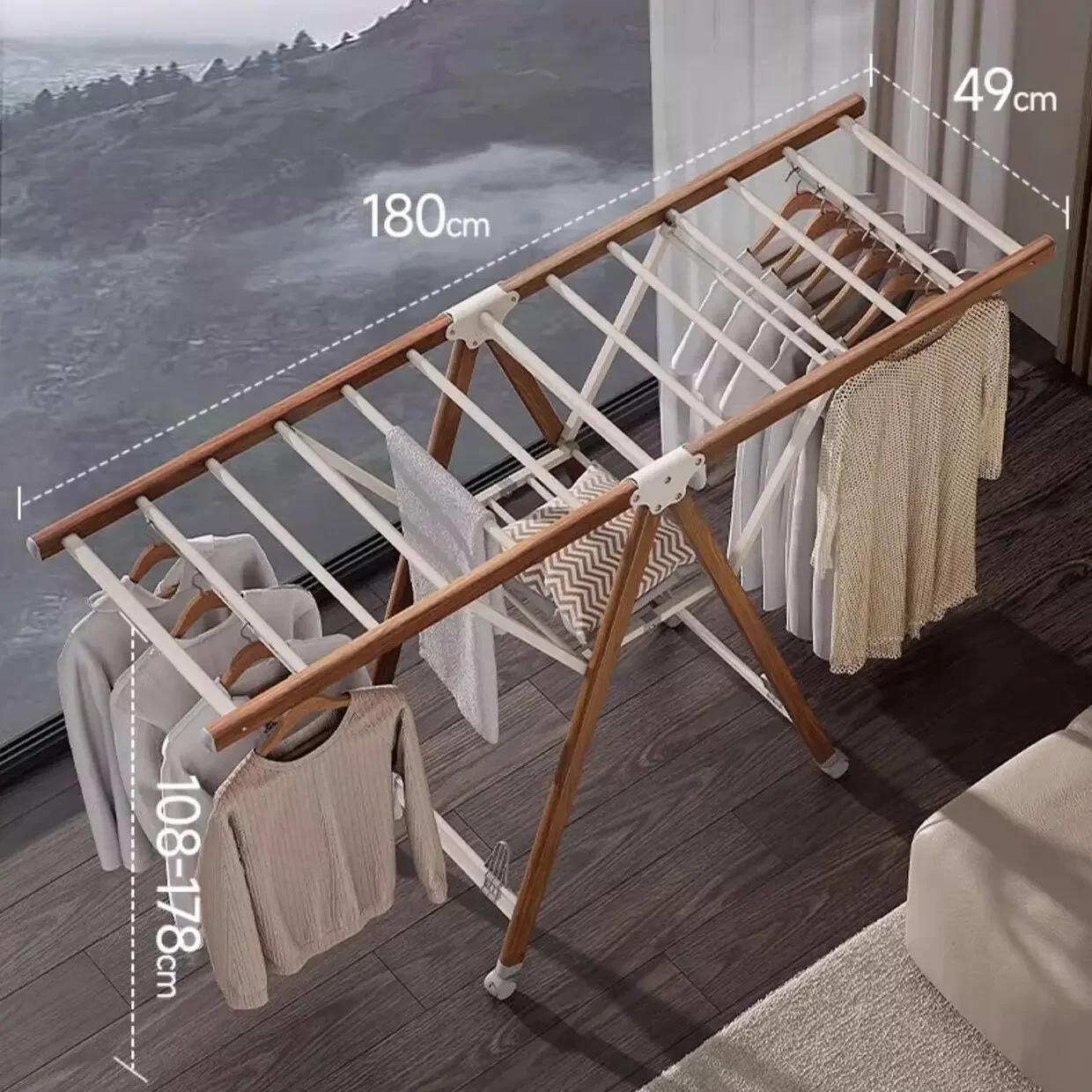 2026 Portable Luxury Collapsible Aluminum Folding Butterfly Clothes Drying Rack Simple Black Cloth Rack Rolling Feature For Bath