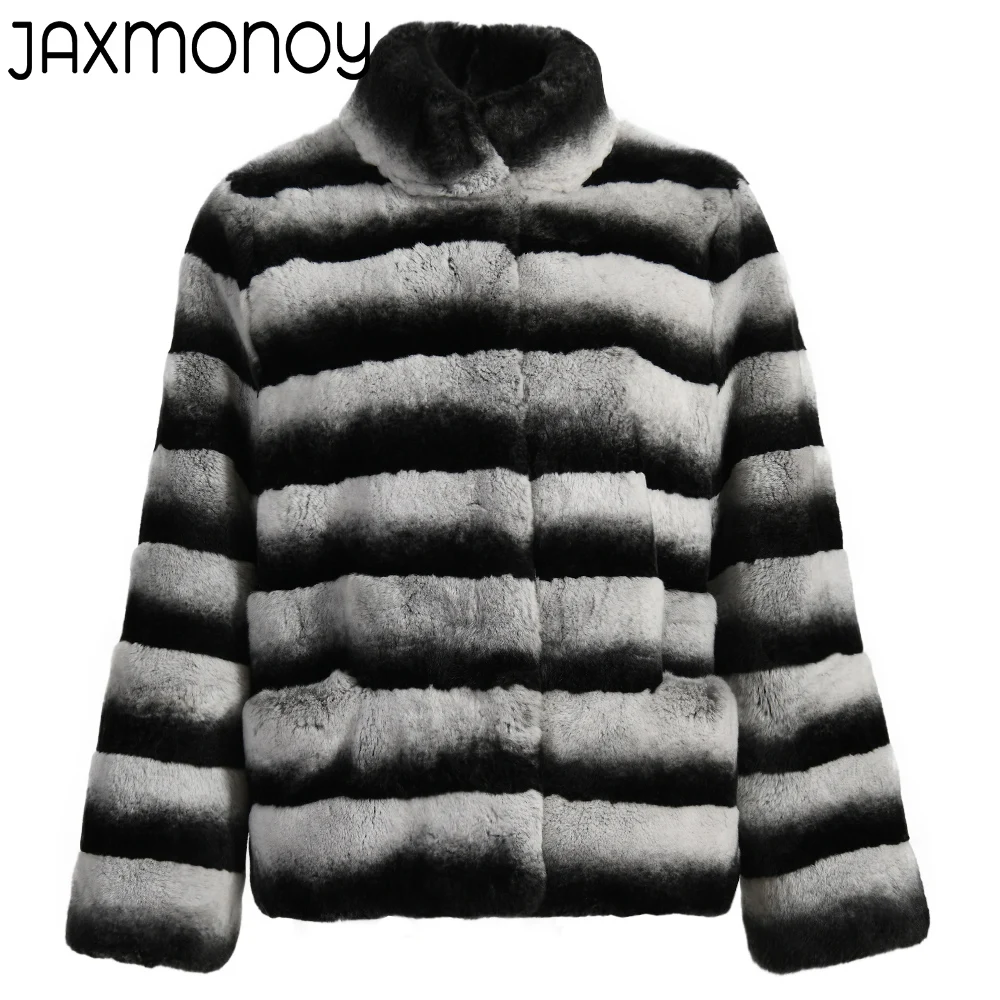 Jaxmonoy Natural Rabbit Fur Coat for Women 2023 Winter Full Sleeves Warm Jacket Ladies Fashion Real Rex Rabbit Fur Coats Female