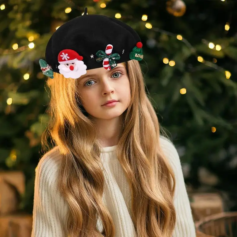 

Christmas Fashion Painter Hat Winter French Beret Kids Adult Wool Beanie Hat for Home Holiday Party Decoration