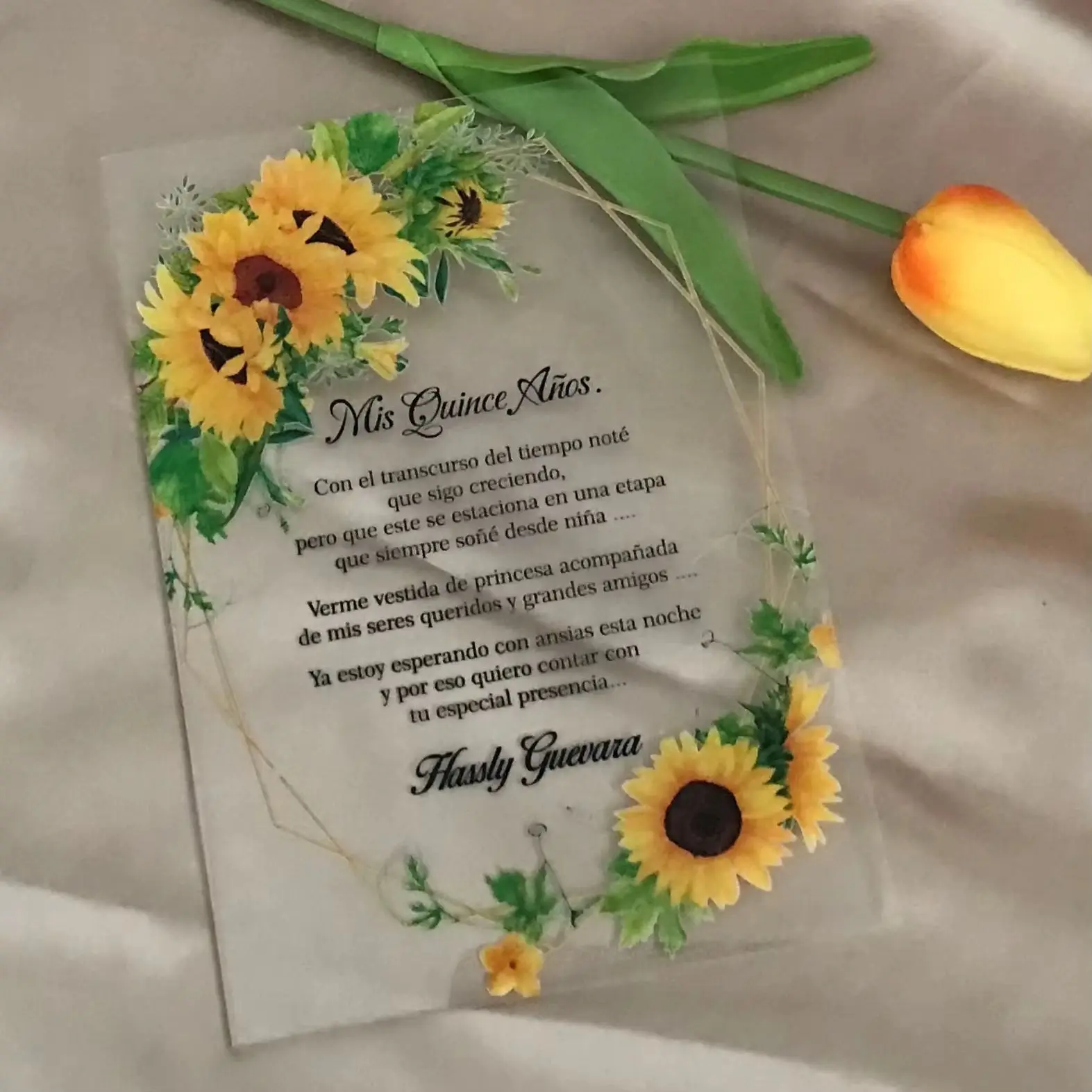 

10pcs Custom Acrylic Wedding Invitations,Sunflower Quinceanera Sweet 16th Birthday Invitation for Party Favor Gift Decoration