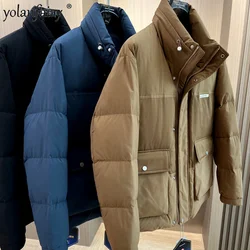 2023 New Winter Short Down Jacket Men Stand Collar Work Clothes Male White Goose Trend Lightweight Padded s FC