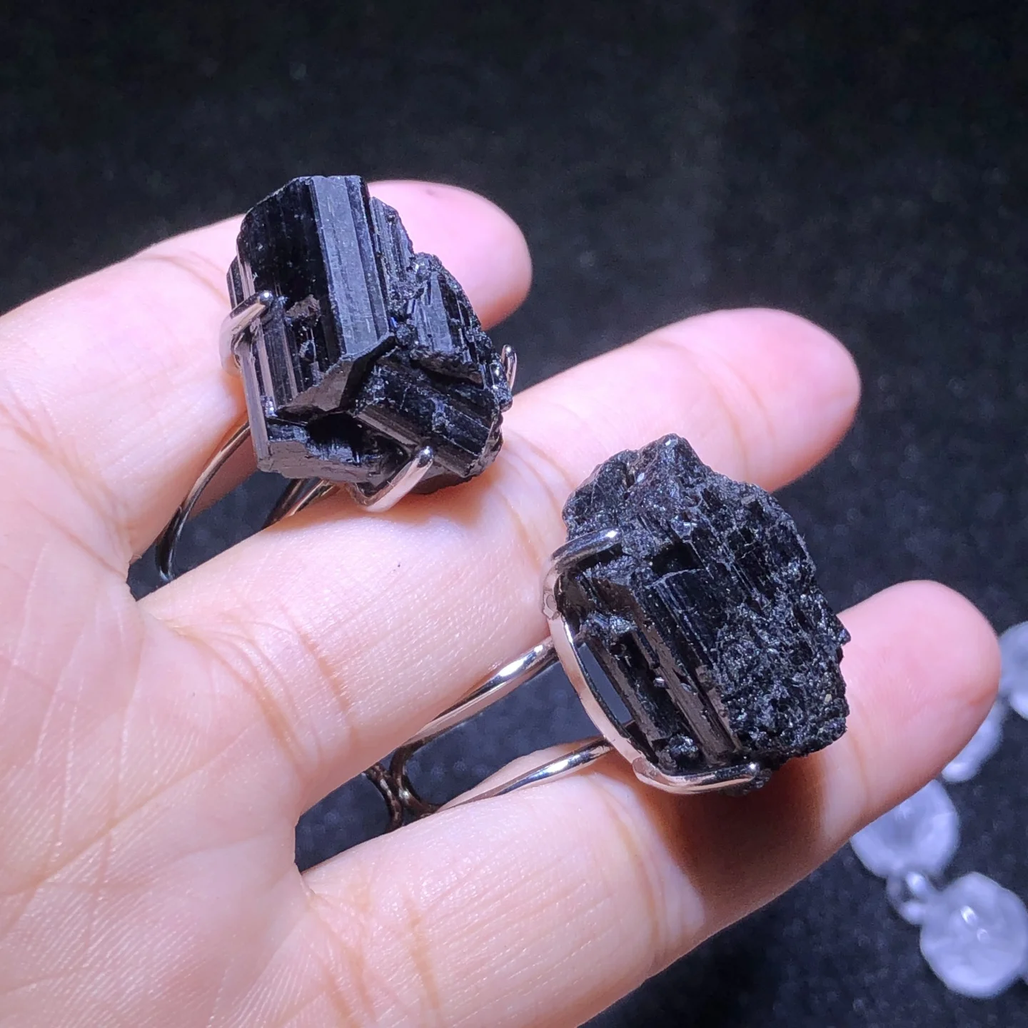 1 Pc Natural Raw Rough Black Tourmaline Ring Irregular Shape Reiki Healing Stone Jewelry Gift Men Women - view 5