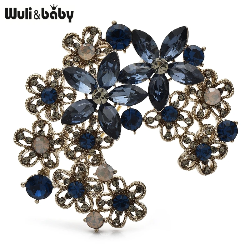 

Wuli&baby Elegant Crystal Flowers Brooch Pins 3-color High Quality Moon Brooches For Women's Clothes Fashion Jewelry Gifts