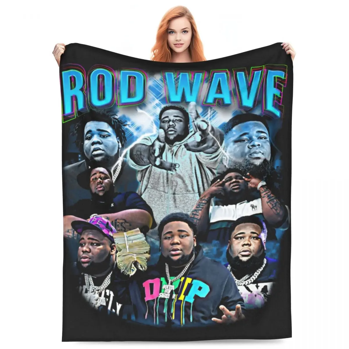 

R-Rod Waves Flannel Blanket Quality Soft Warm Music Rapper Throw Blanket Winter Picnic Couch Bed Colorful Bedspread