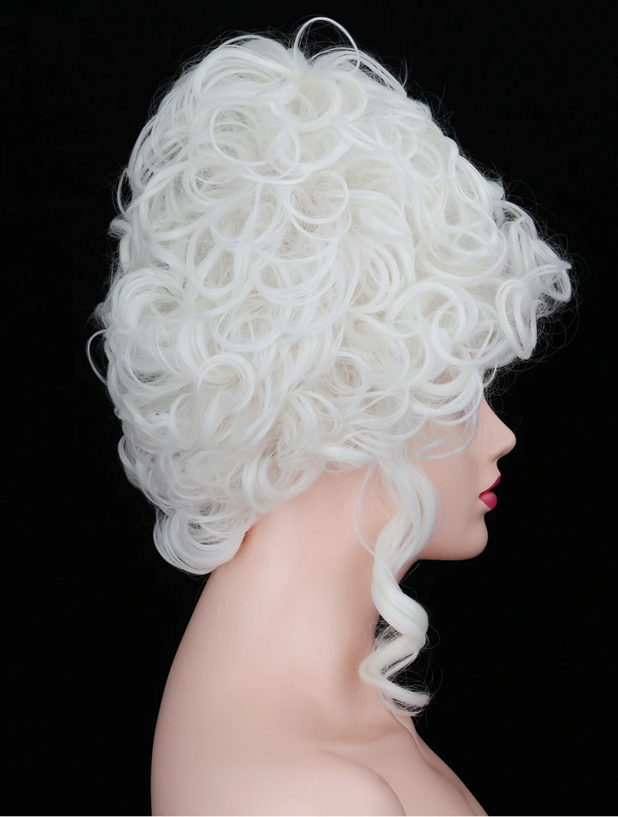 Cosplay Queen of the Court Marie Antoinette Wigs Princess Medium Long WHite Curly Heat Resistant Synthetic Hair Wig