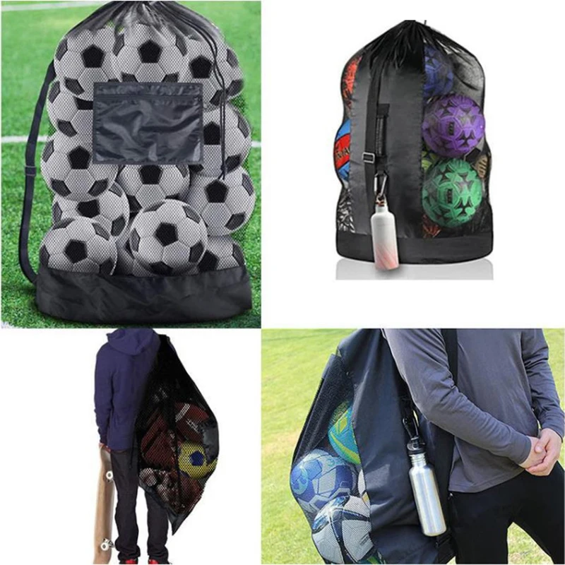 Mesh Soccer Ball Bag Extra Large Drawstring Basketball Storage Bag With Zipper Pocket Volleyball Football Net Pack Gym Bags