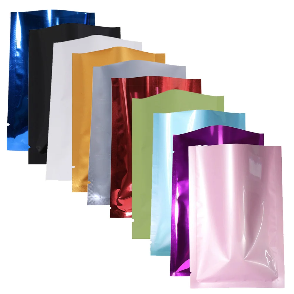 100Pcs Waterproof Vacuum Sealer Mylar Pouch Heat Sealable Open Top Product Packaging Aluminum Foil Holographic Bags