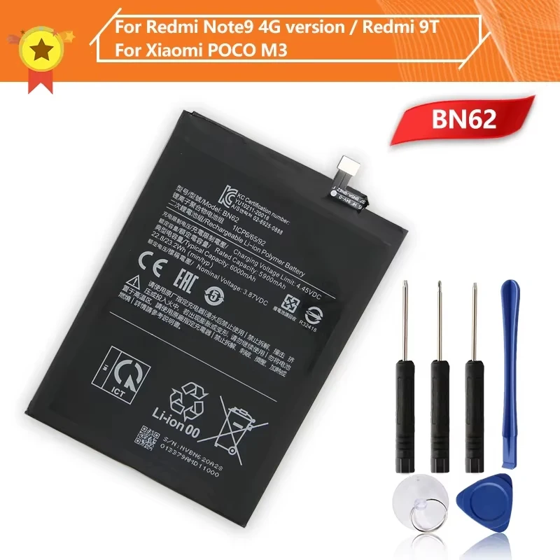 Production in 2024 Phone Battery BN62 For Redmi Note9 4G version Redmi 9T Xiaomi POCO M3 Replacement Battery 5900mAh With Tool