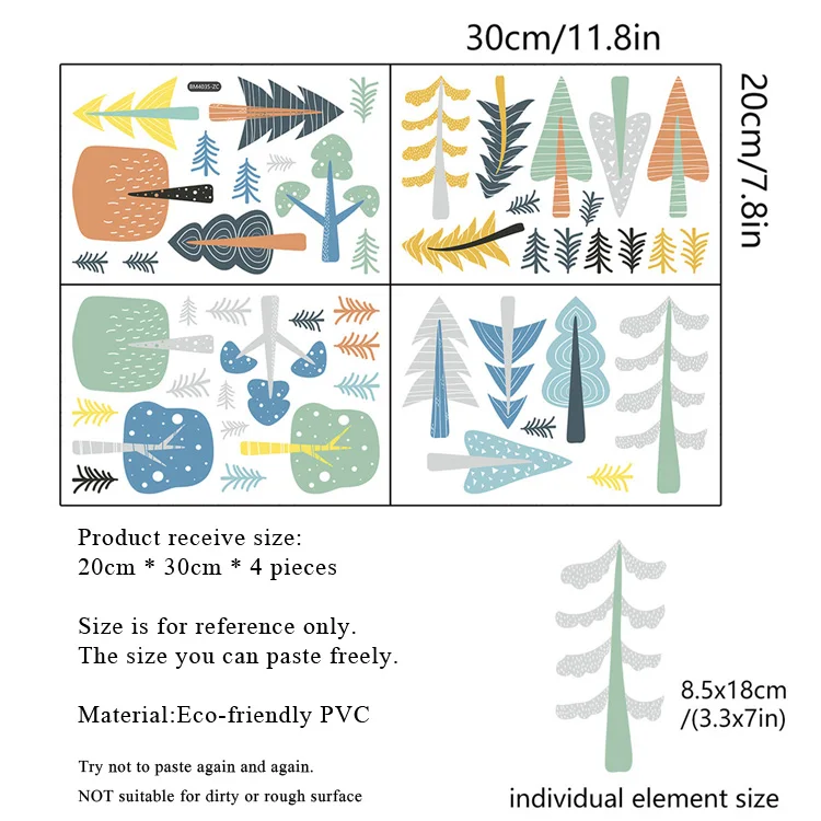 Cartoon-Wald-Baum-Wandaufkleber, Heimdekoration, Wandbild, Wohnzimmer-Dekoration, Tapete, Schlafzimmer-Kombination, selbstklebender Aufkleber – Detail 1