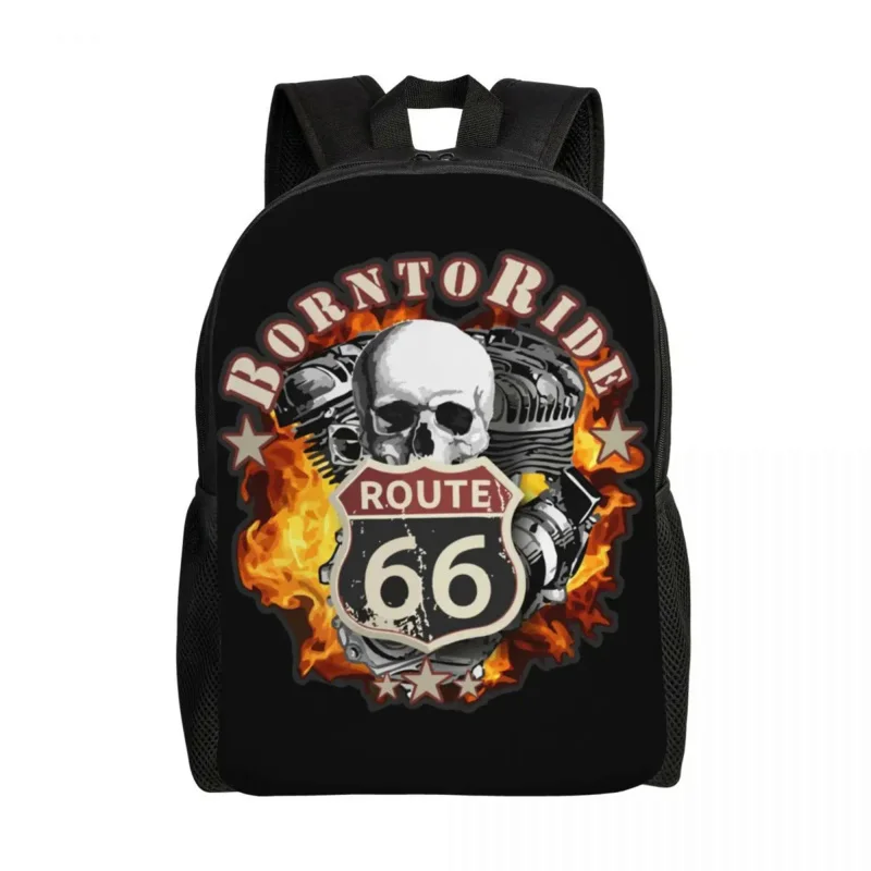 Vintage Born To Ride Backpack Water Resistant College School Route 66 for Chopper Motorcycle Riders Bag Printing Bookbags