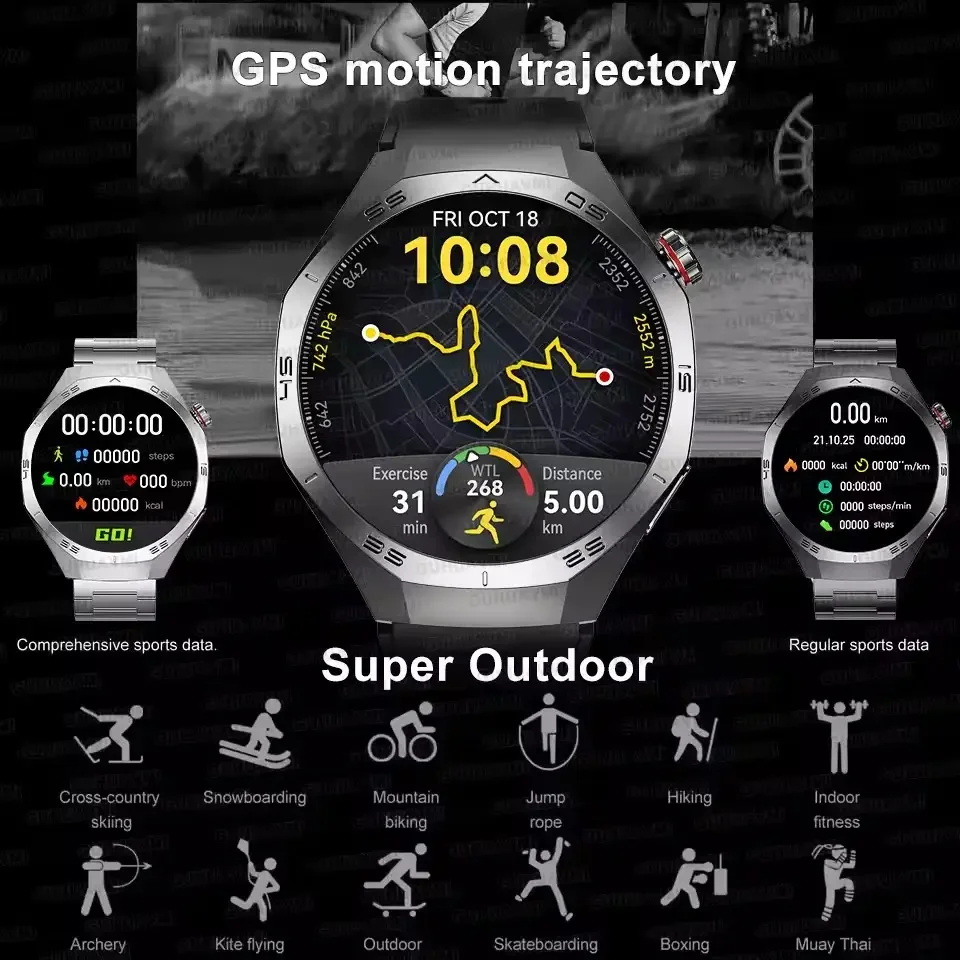 2025 For Huawei GT5 Pro GPS Tracker Ultra SmartWatch Men Heart Rate BT Call NFC Waterproof Sports Outdoor Fitness Smart bracelet - Image 4