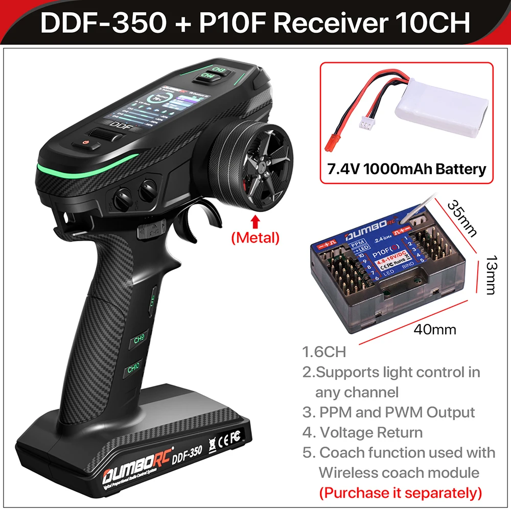 DUMBORC DDF-350 Sender mit Empfänger 2,4G 10CH Digital Radio Fernbedienung für RC Auto Boot Tank LCD FHSS System