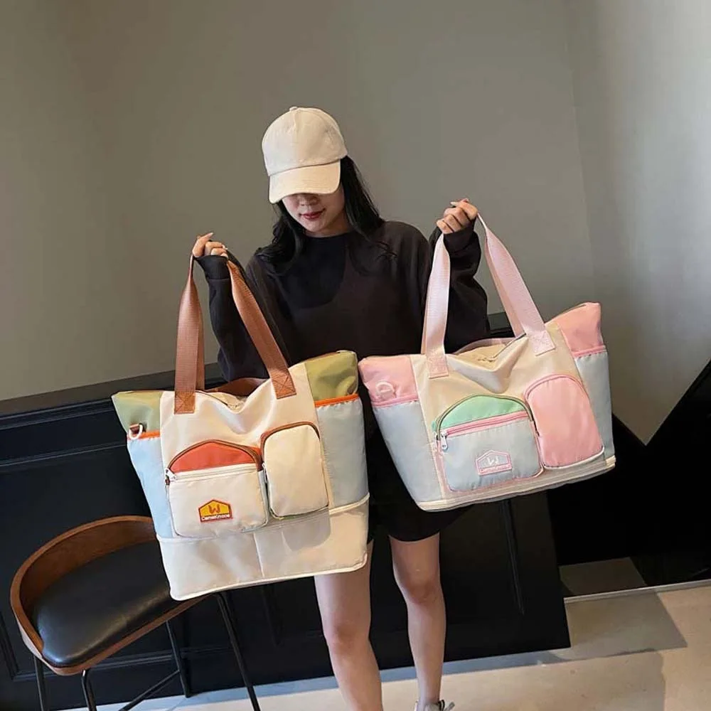 

Расширяемая дорожная сумка из ткани Оксфорд контрастного цвета Складная сумка для фитнеса большой вместимости Полиэстер Многофункциональная