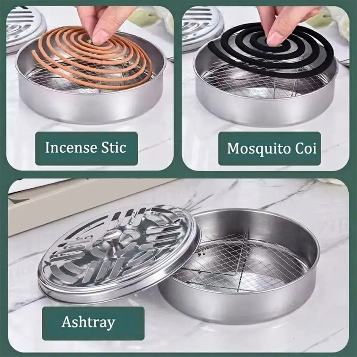 

Light Weight 5-Piece Supplies Coils Holder, Stainless Steel Coil Box with Cover, Round Mosquito Tray Easy. Portable MosquitoCoil