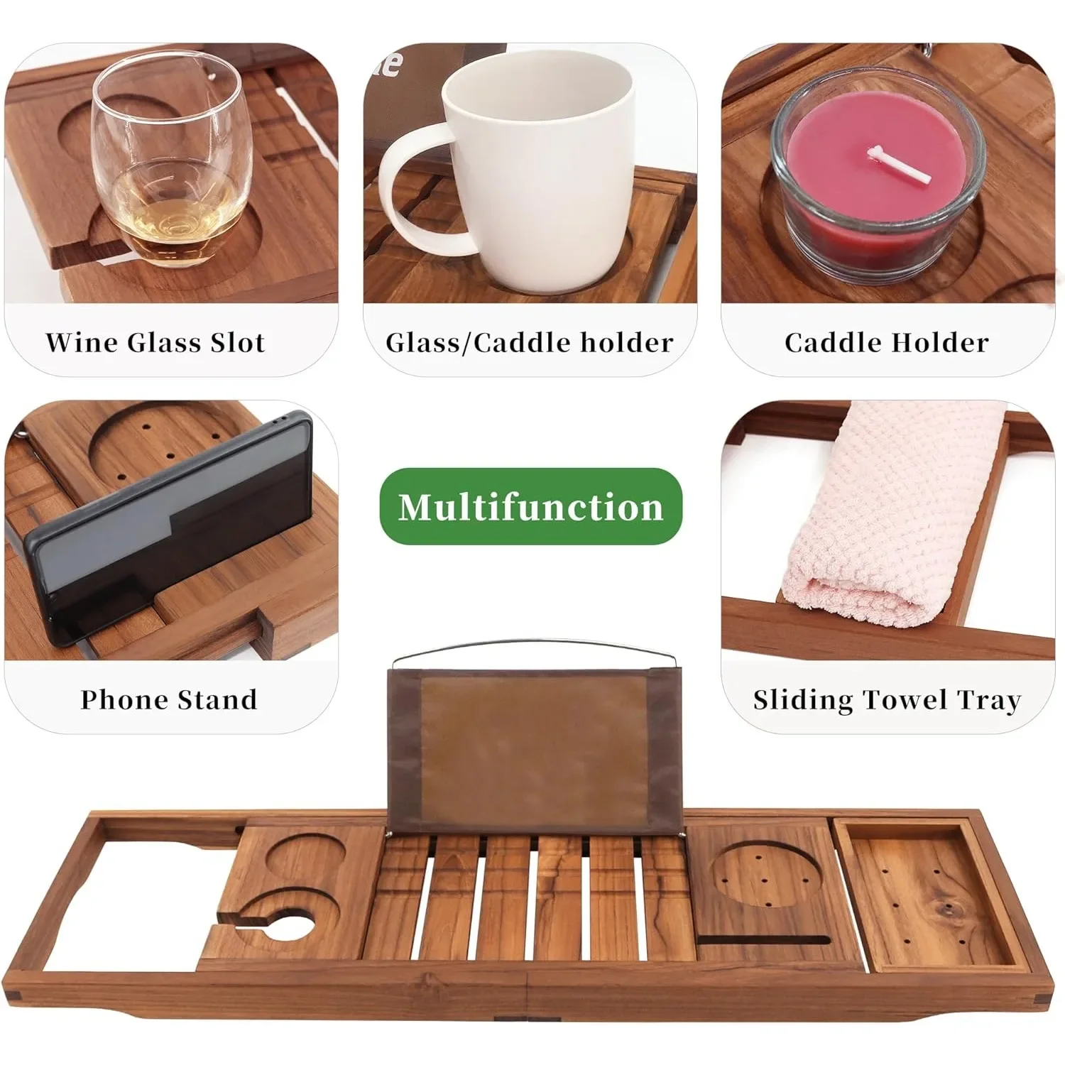 Расширяемый поднос для ванны премиум-класса, деревянная корзина для ванны с держателем для бокала для вина и слотом для телефона, подарок для спа-салона для нее
