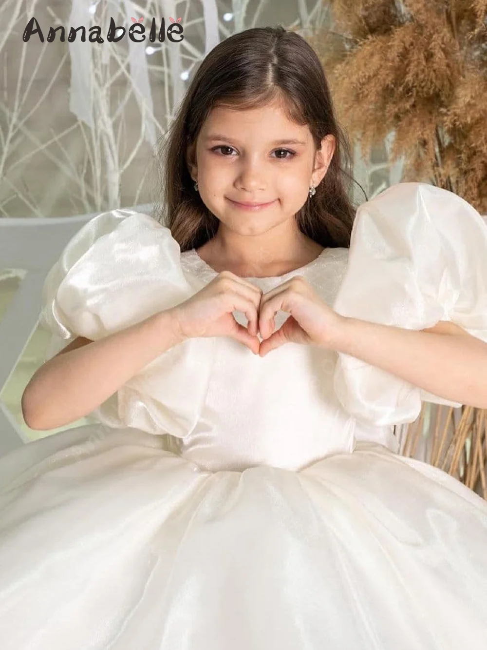 Annabelle Flor Menina Vestido Fio Bolha Manga Comprimento Do Joelho Puffy Vestidos Para As Mulheres Festa De Casamento Noite