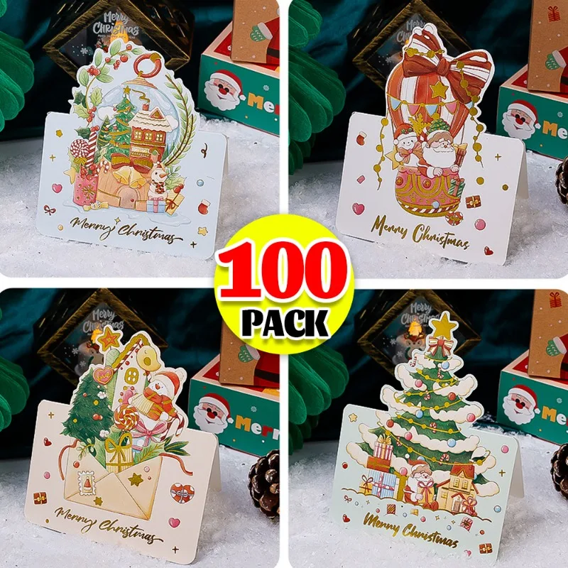 100/1pcs Christmas Greeting Cards 3D Foldable Paper Card Postcard Party Wedding Envelope Decor Creative Christmas Gifts Supplies