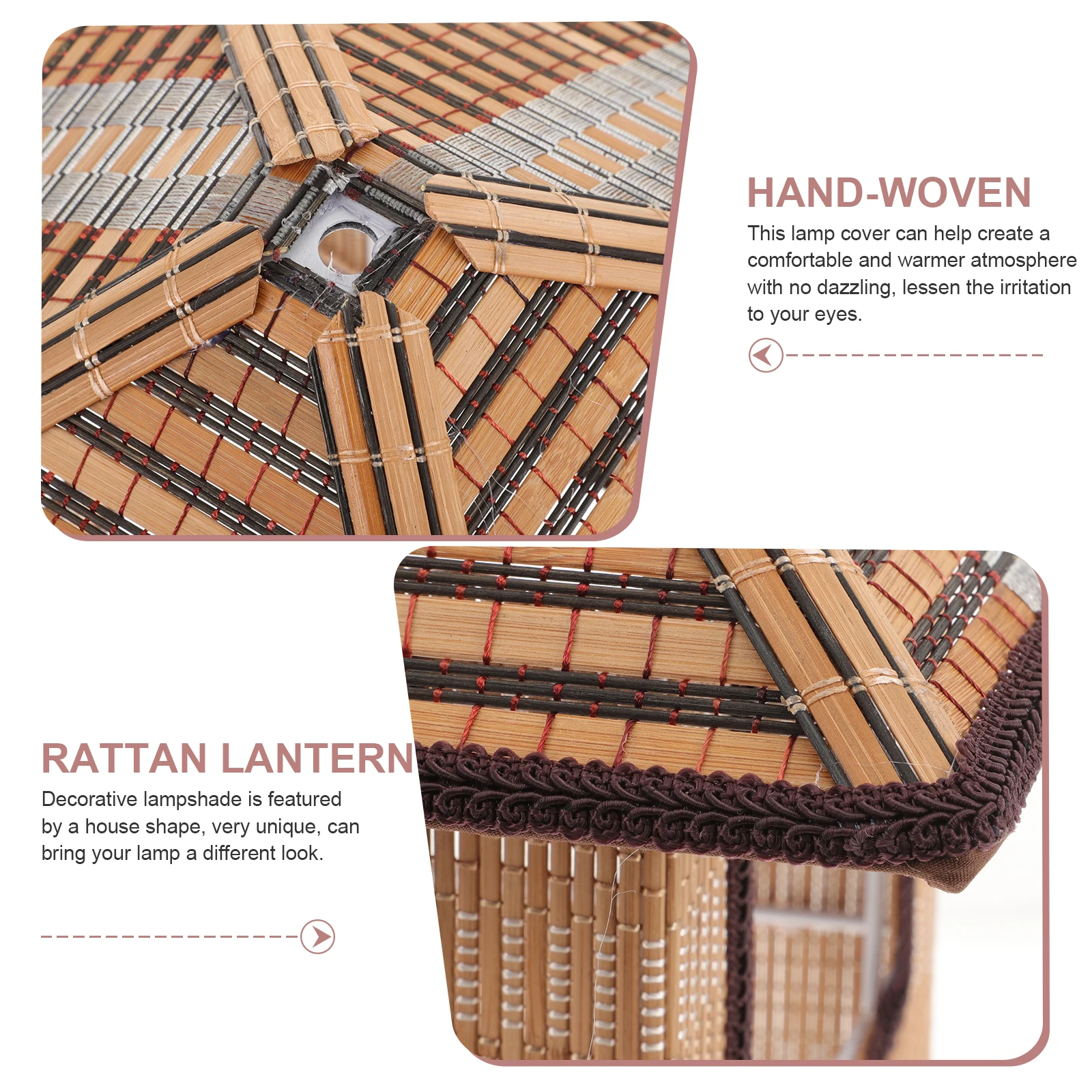 

Bamboo Woven Lampshade House Shape Pendant Light Cover Farmhouse Warm Atmosphere Decorative Lantern Shade