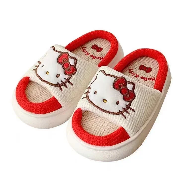 2924 new real pictures hello kitty cat cheap discount thick sole warm winter plus size Women Wear Outside cutton slippers