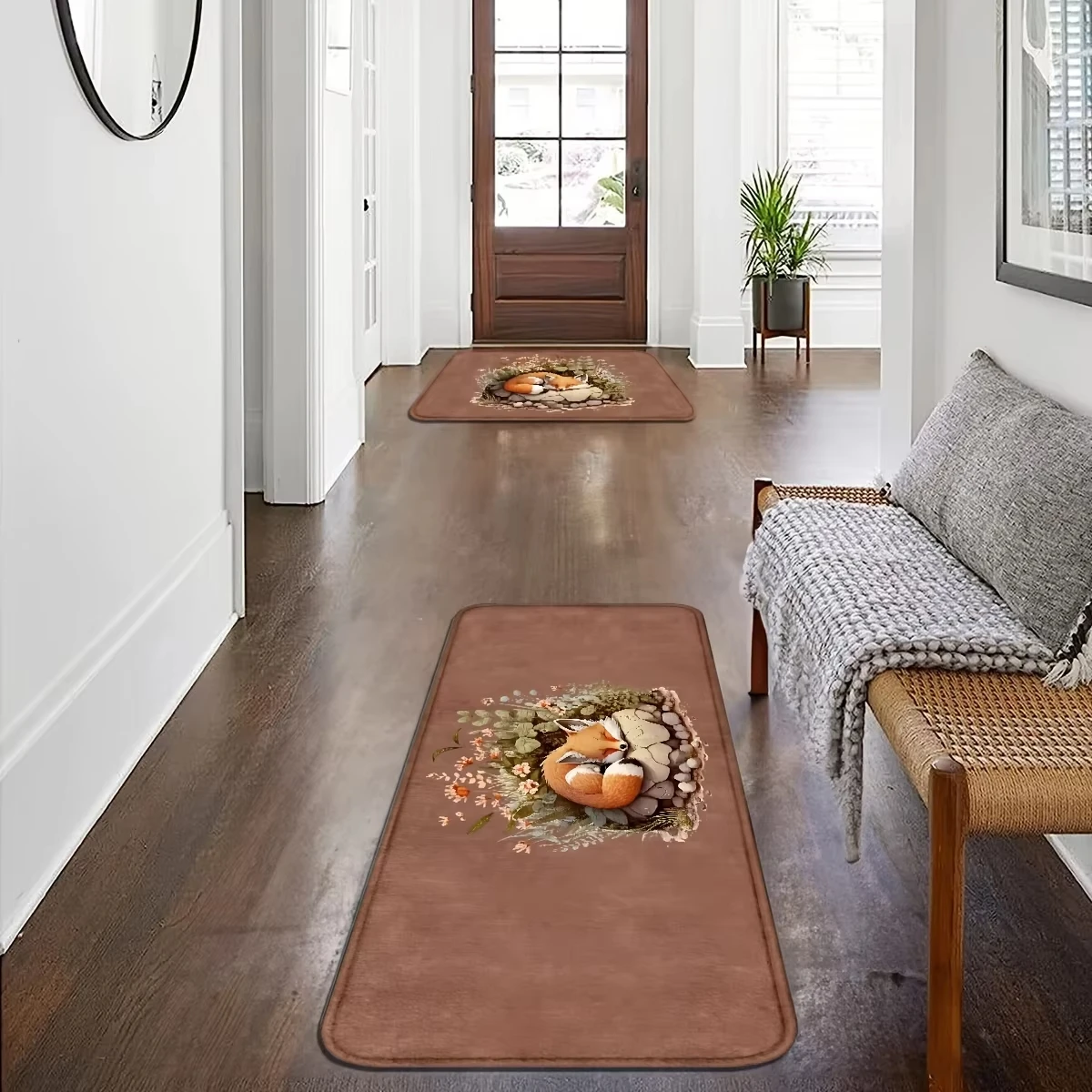 VIKAMA Coffee-colored fox-patterned carpet for indoor floor mats, welcome mats, bedroom carpet, living room carpet, home carpet