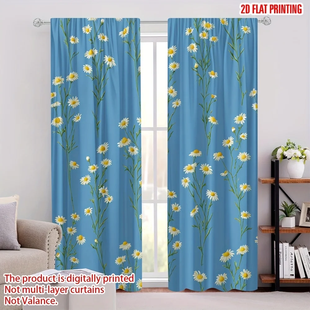 Daisy flower pattern printed curtains, with a pole bag design, suitable for use in bedrooms, living rooms and offices