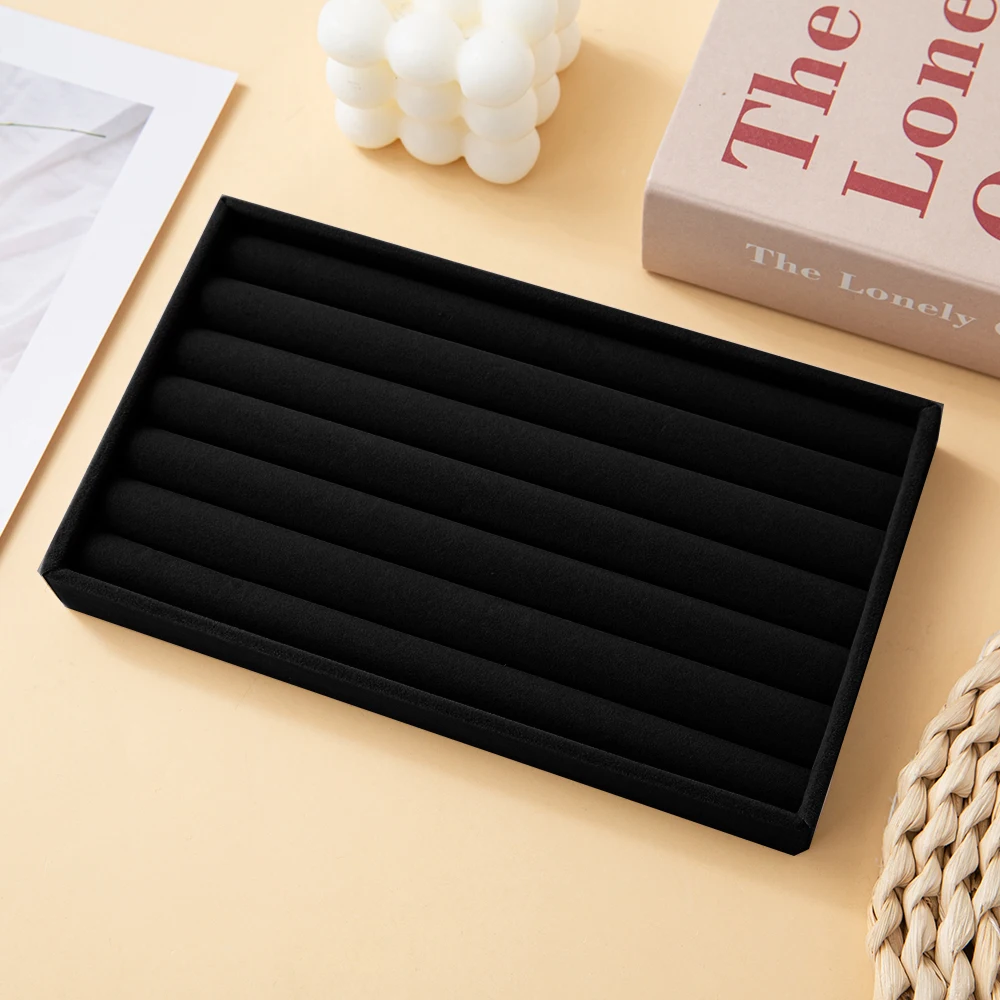 منظم المجوهرات السوداء علبة تخزين المجوهرات المخملية عرض حلقة سوار قلادة صندوق تخزين درج العرض #2