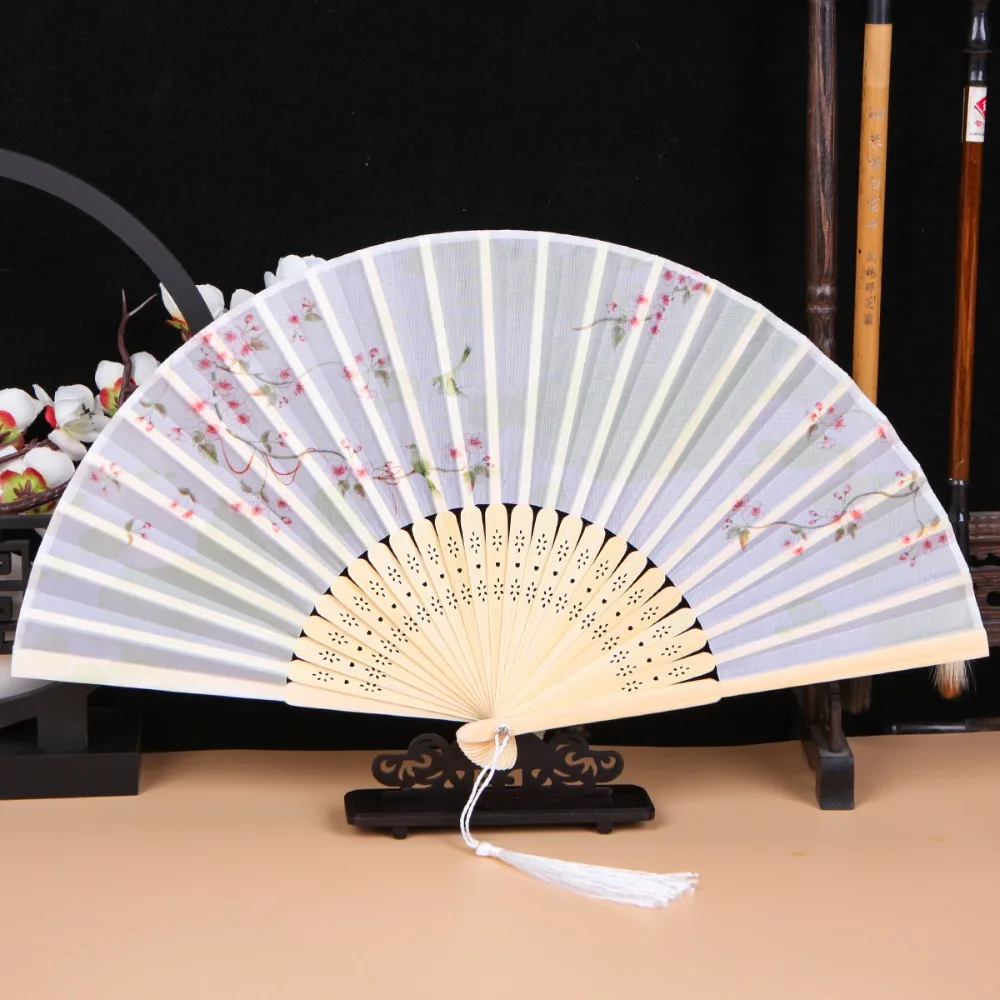 Bamboo Chinese Japanese Folding Fan Silk Tassel Elegent Female Fan Folding Fan Hand Fan Vintage Style Shank Classical Dance Fan