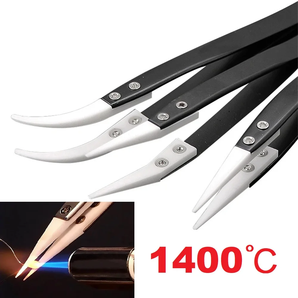 Anti-Static Ceramic Tweezers Electronic Cigarette Industrial Ceramic Tweezers with Insulated Pointed Straight Curved Tip