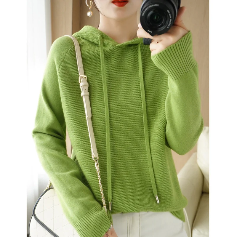 Hooded Sweater for Women Spring and Autumn 2024 New Hoodie Underlay with Knitted Shirt for Casual Large Hooded Sweater for Women