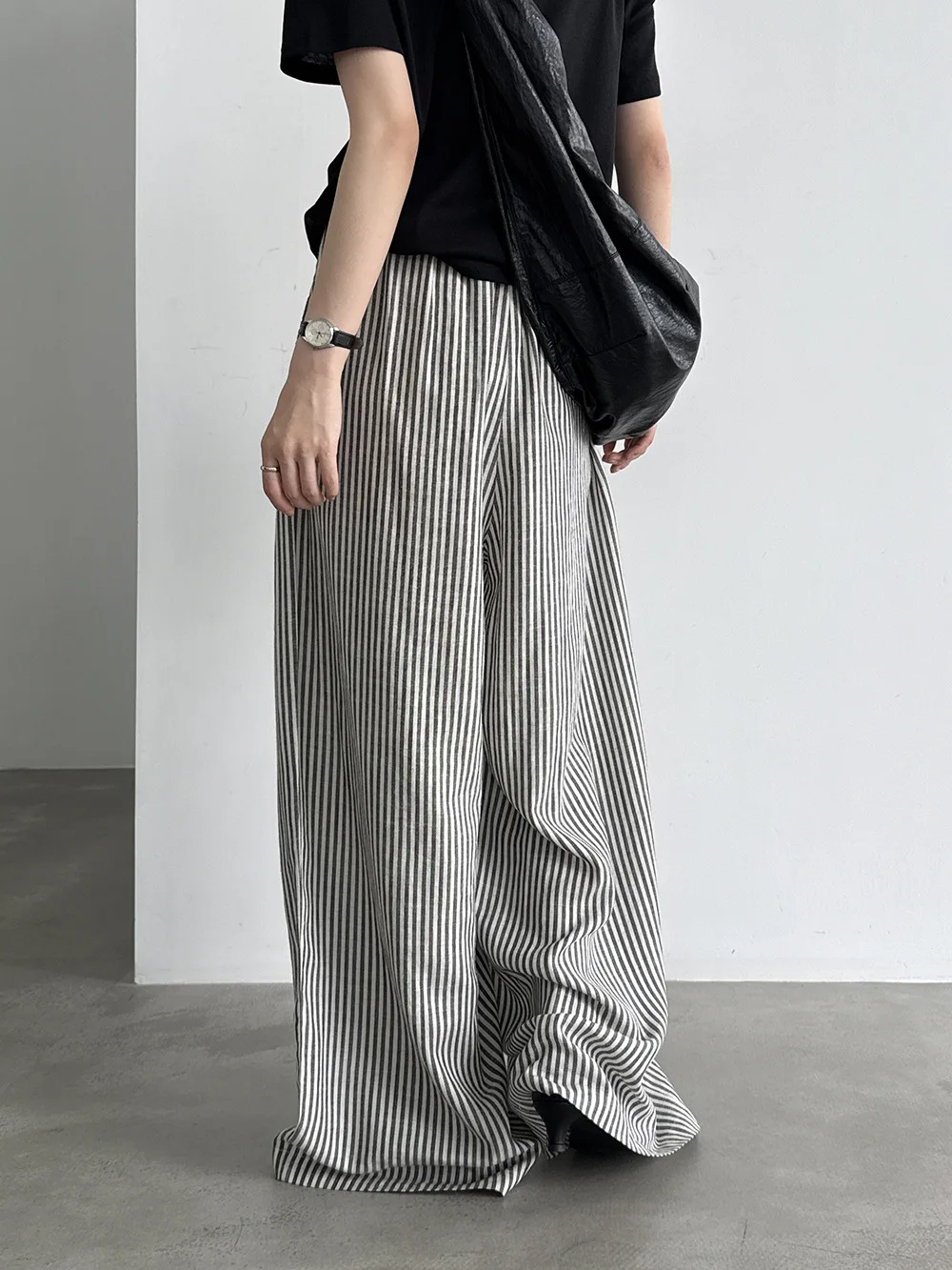 New Women Summer Stretch High Waist Long Striped Pants Big Wide Leg Good Quality Pants Fashion Clothes Trousers Women Clothes