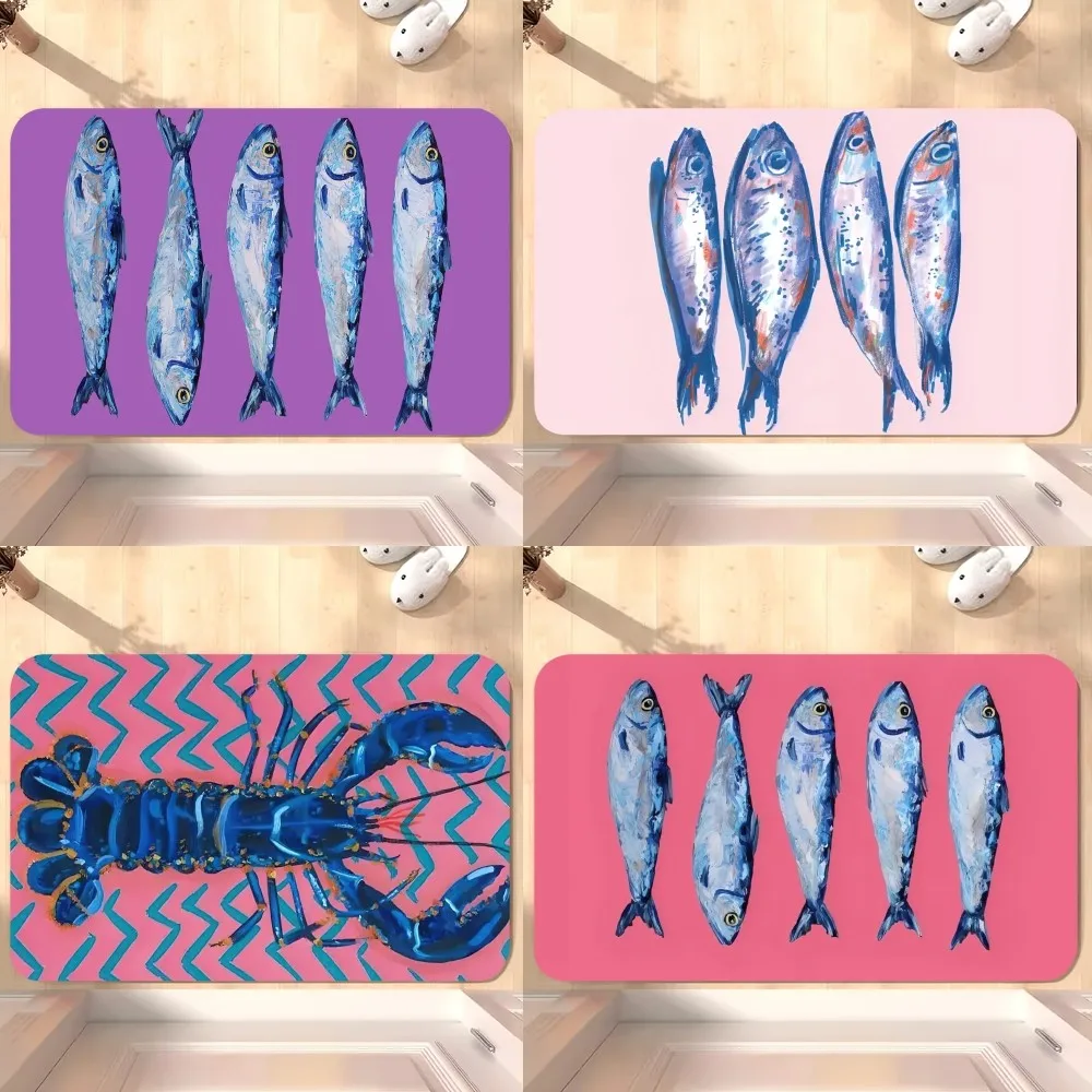 Colorful Sardine Lobster Fish Ocean D Floor Mat Bedroom Kitchen Door Bath House Super Absorbent Foot Non-slip Living Room Home