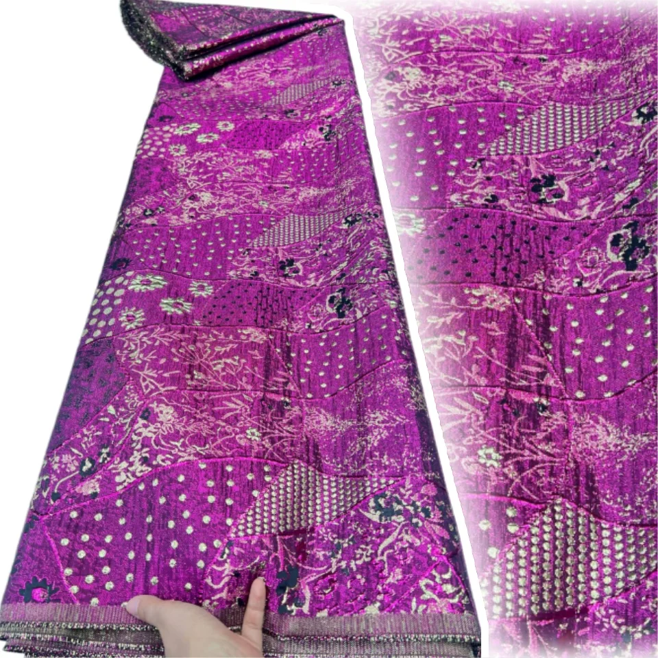 Fuchsia African Brocade Jacquard Fabric Damask Material Nigerian Gilding Lace Brocard Tissu 5 Yard Dentelle African Dress 3583
