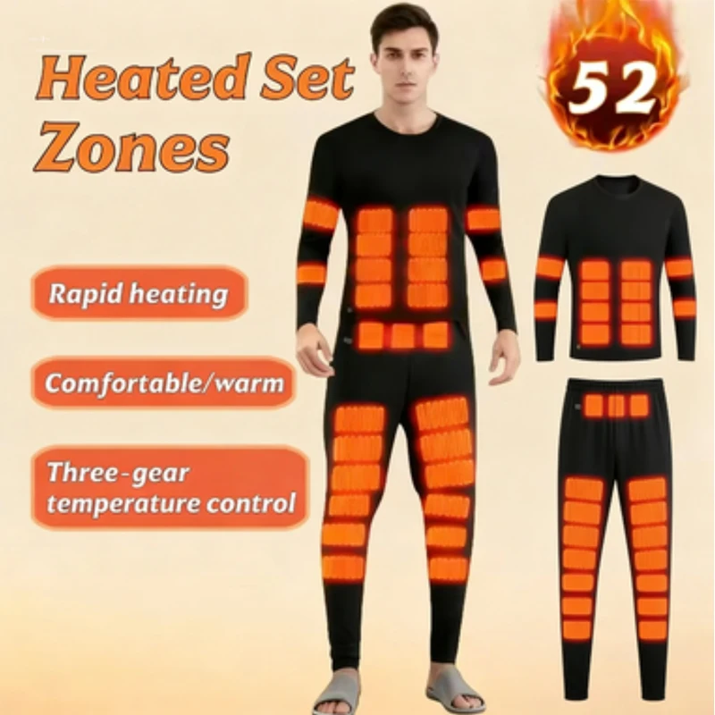 

52 Areas New Heated Underwear Winter Thermal Underwear Women Men Heating Jacket Winter Accessories USB Electric Heating Clothes
