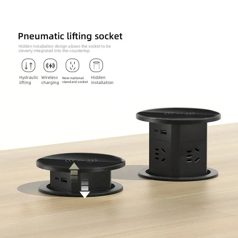 Hidden Desk Box Outlet: Pop-Up Socket with Universal Plug Adapter, USB Type-C Wireless Charging  Concealed Design 130mm X 130mm