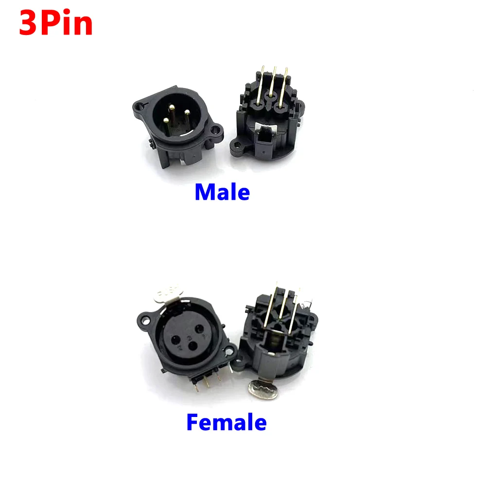 1pcs XLR 3 Pin Male Female Socket bent needle Connector Square Shape PCB Panel Mount Chassis 180 Degrees XLR Adapter Connector