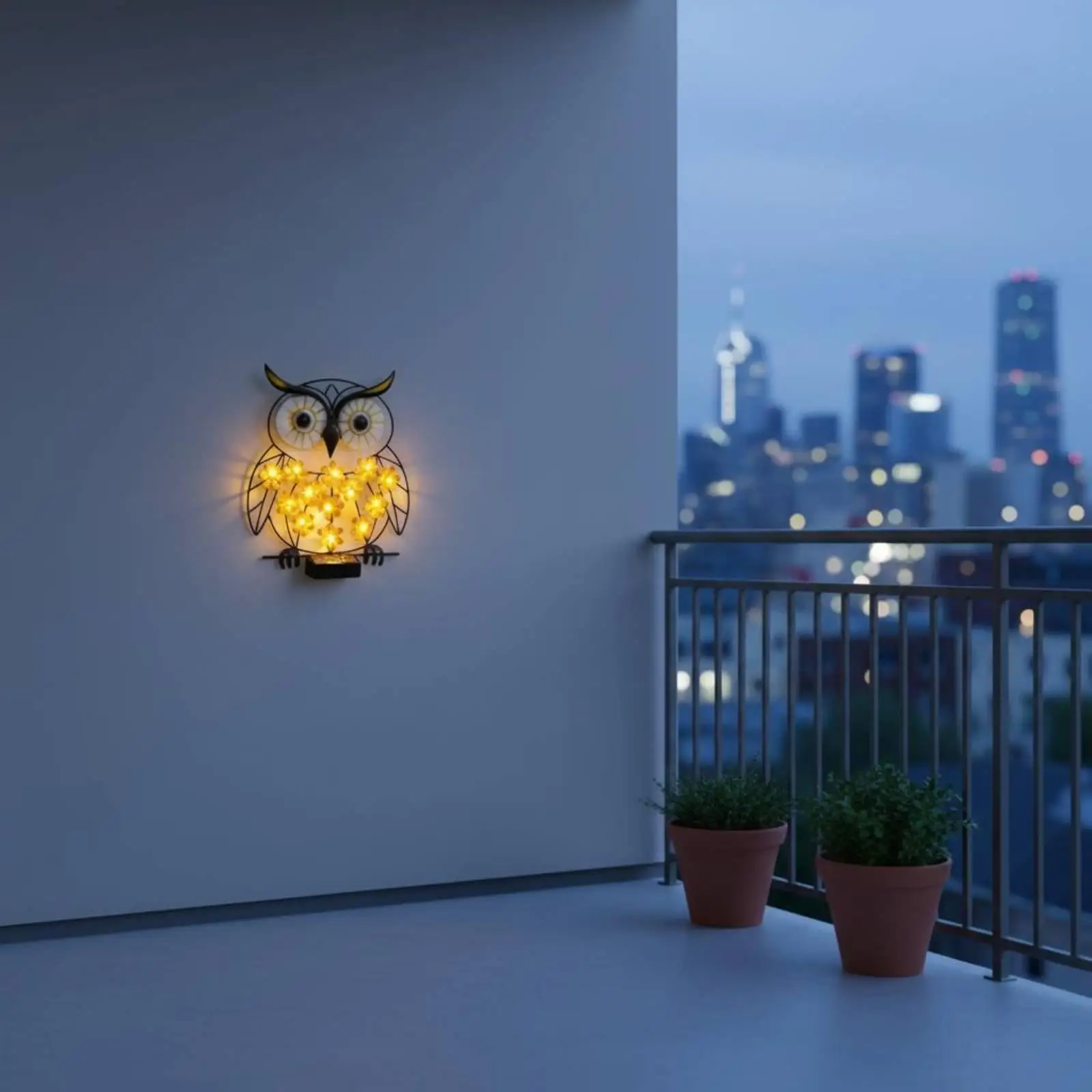 Wrought Iron Outdoor Wall Light Solar Owl LED Fixture Waterproof Animal Garden Lighting for Balcony Porch Fence