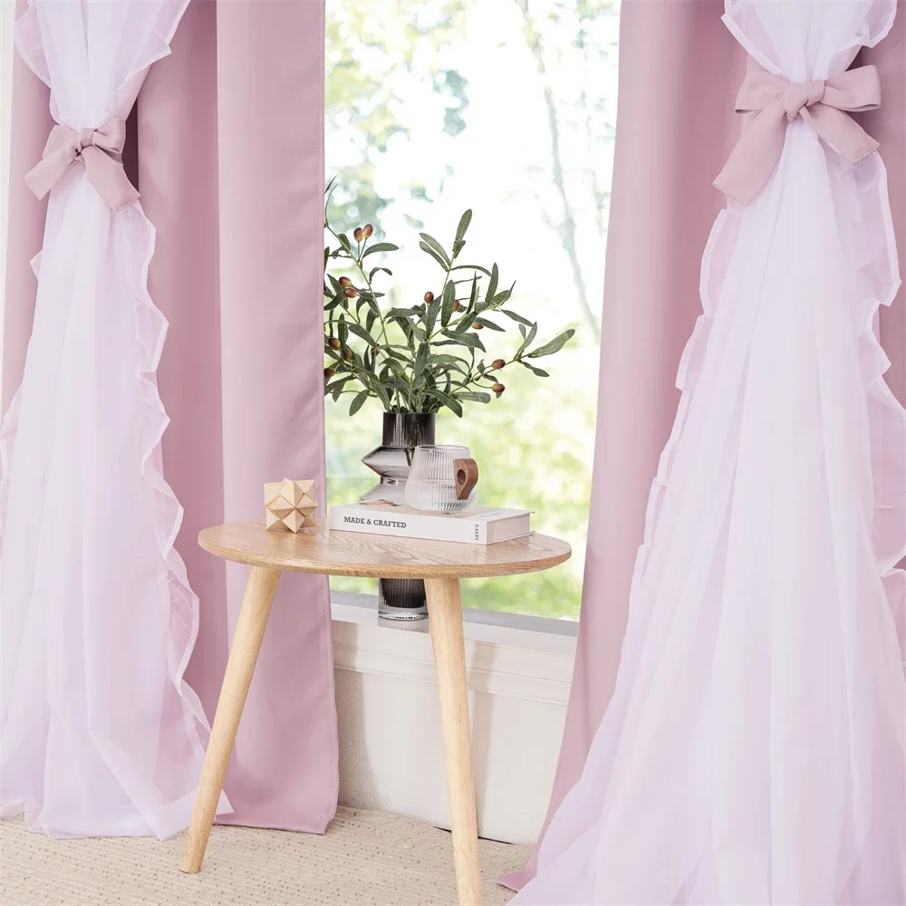 RYB HOME 1Pc Blackout Curtains Double Layers Romantic Sheer Curtains For Living Room Kids Girls Curtains for Bedroom Decoration