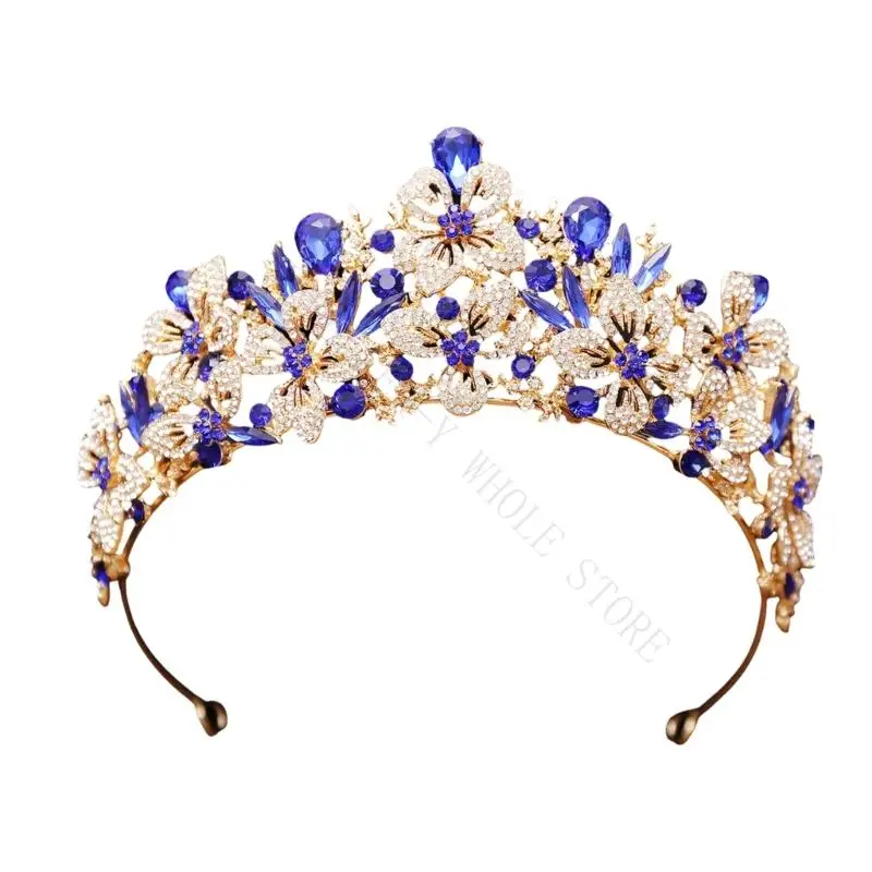 R7UF Baroque Styles Crystal Wedding Crowns Hairband With Flower Design For Various Occasion Hairstyles Bride Crownpiece