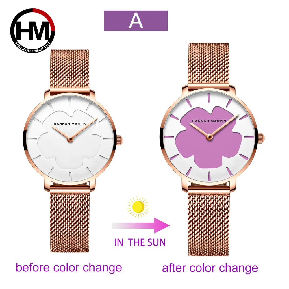 HANNAH MARTIN-Montre Noire Photochromique pour Femme, Technologie UV Soleil, Mode Décontractée, Étanche