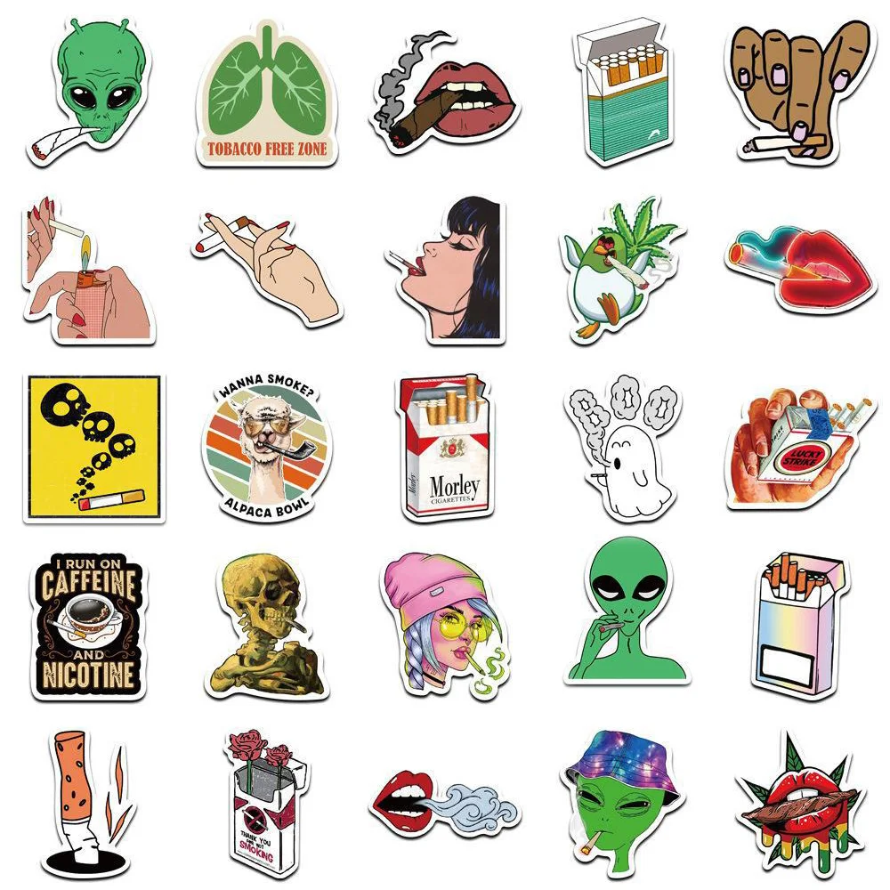 10/30/50PCS Funny Characters Leaves Weed Smoking Stickers Cool DIY Graffiti Skateboard Car Motorcycle Vinyl Graffiti Sticker Toy