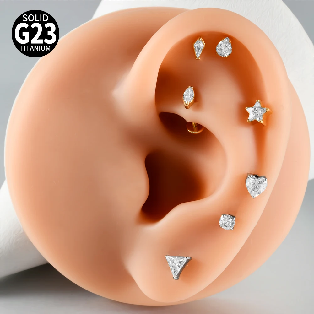 7-teiliges Set mit gemischten Stilen aus G23 Titan, innenliegendem Gewinde, Labret-Stud, Marquise, weißem CZ, für Knorpel-, Tragus-, Helix- und Ohrläppchen-Piercing, Körperschmuck. – Detail 3