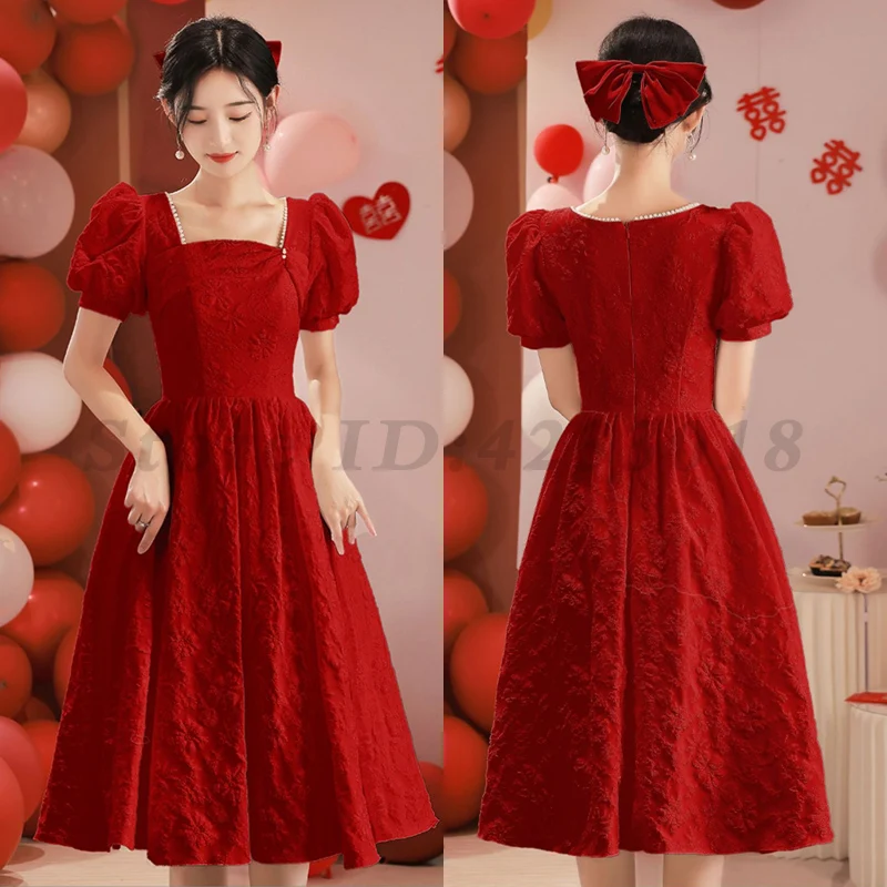 

Female Sexy Square Collar Evening Dress Chinese Style Traditional Cheongsam Bride Banquet Gown Vestidos Elegant Engagement Qipao