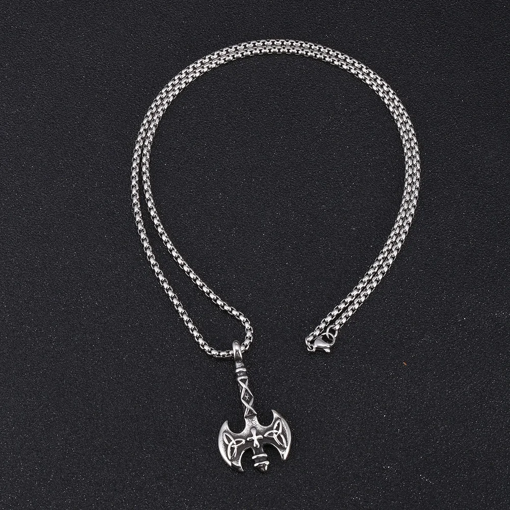 Viking Axe Pendant Necklace For Women Men hip-hop Punk Style Silver Color Stainless Steel Box Chain Vintage Male Jewelry Gifts