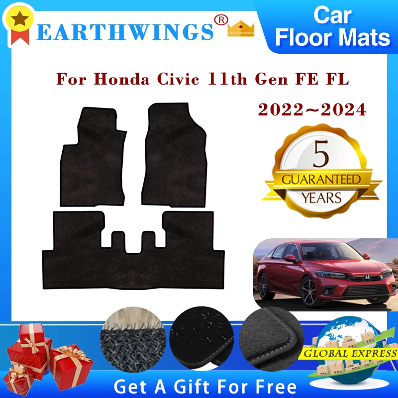 Car Floor Mats For Honda Civic 11th Gen FE FL 2022 2023 Rugs Panel Footpads Carpet Cover Anti-slip Foot Pads Auto Accessories