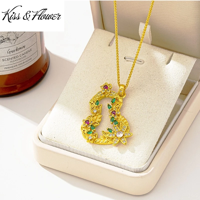 

KISS&FLOWER 24KT Gold Flower Calabash Necklace Pendants Charm For Women Wedding Party Birthday Christmas Bride Mother Gift PD224