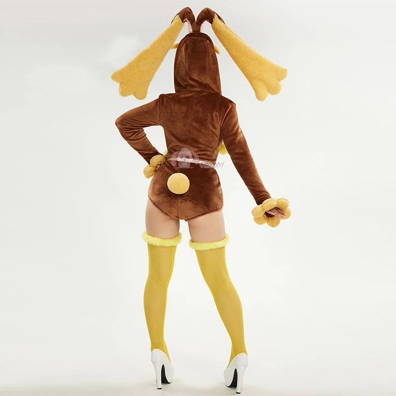 Anime Lopunny Cosplay kostiumy kobiety seksowne body z kapturem skarpetki garnitur Cartoon flanelowy Kawaii piżama kombinezon ubrania na Halloween