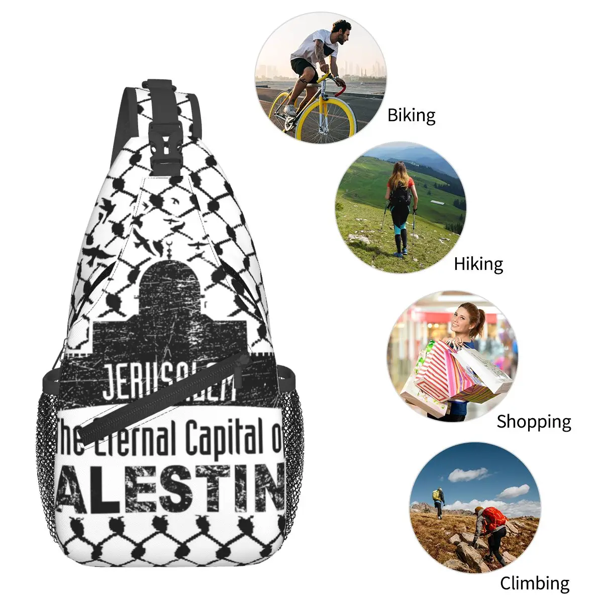 The Eternal Capital Of Palestine  Crossbody Sling Bags Printed Chest Bag Shoulder Backpack Daypack for Hiking Travel Satchel