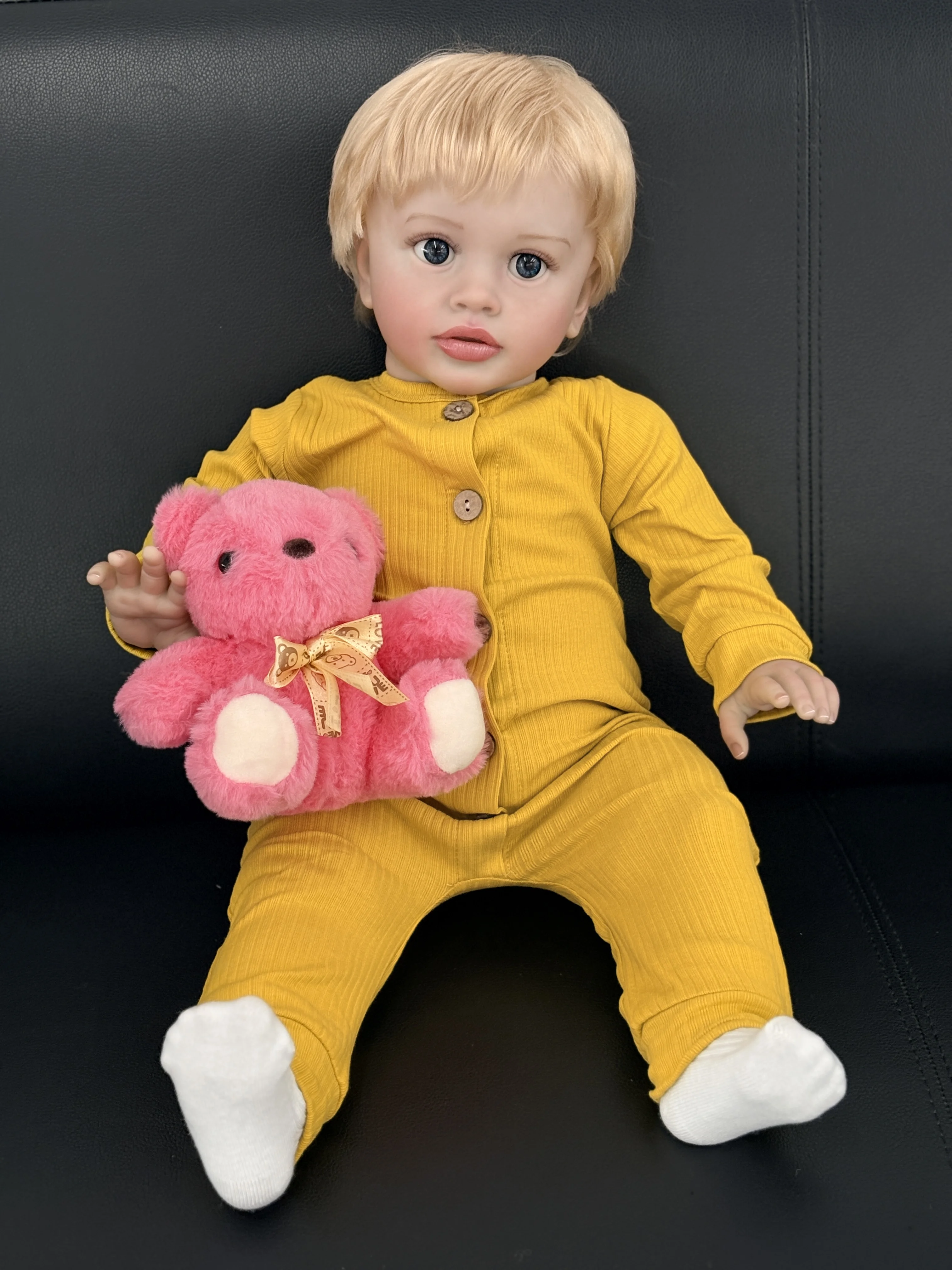 66CM Reborn Pippa Realistic Huge Size Stand Toddler Baby with Implanting Blonde Hair with 3D Painting Skin Version