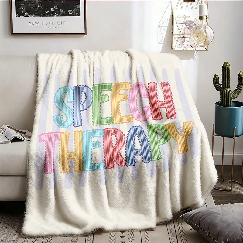 Speech Therapy Warm Blanket: Faux Seersucker Lace SLP SLPA Soft Blanket, Stripe Sped Teacher Comfy Blanket, Speech Langu