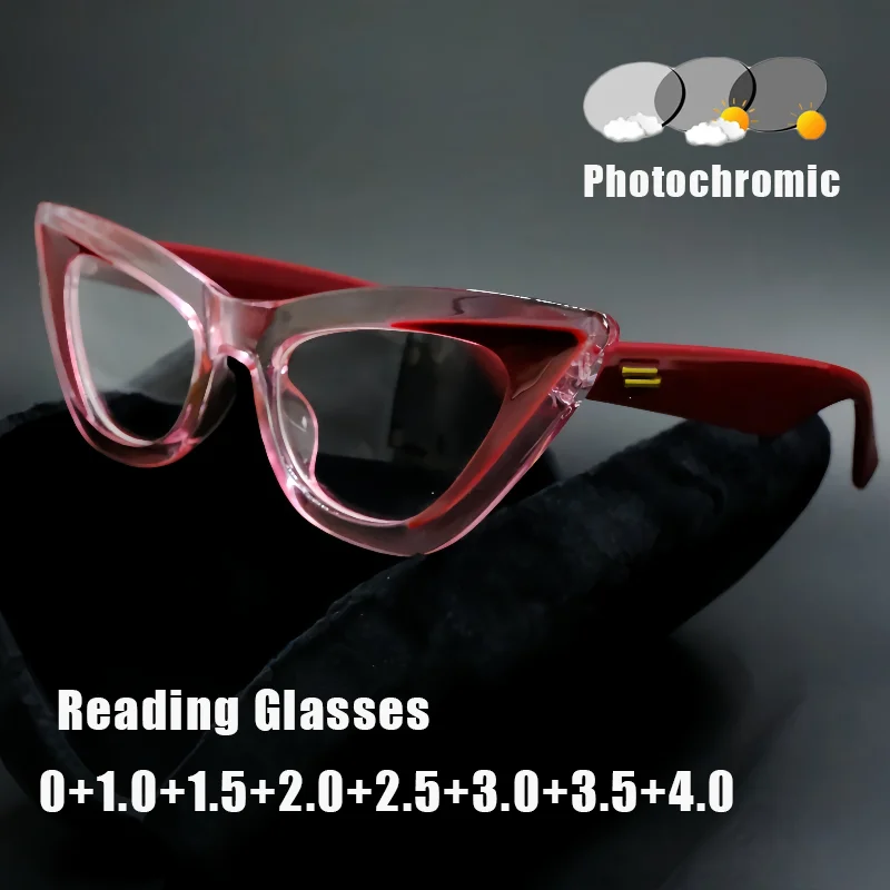 

Triangle Cat's Eye Photochromic Presbyopia Glasses Women's INS Style Fashion Change Grey Reading Glasses with Plus Diopters